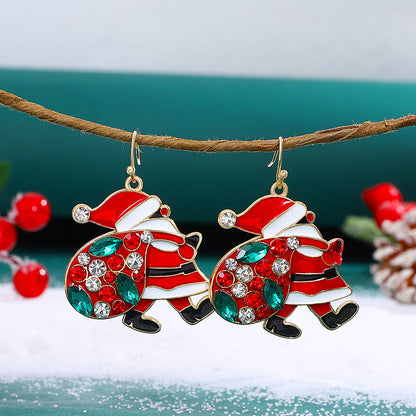 Personalized Cute Santa Claus Earrings With Colorful Rhinestones Ins Fashion Christmas Earrings For Women Jewelry