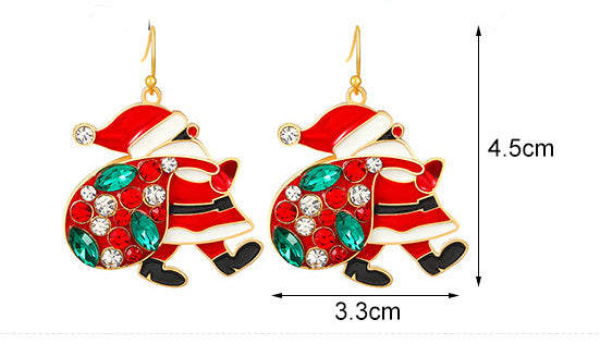 Personalized Cute Santa Claus Earrings With Colorful Rhinestones Ins Fashion Christmas Earrings For Women Jewelry